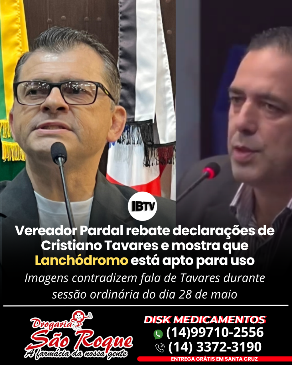Post de notícia jornalístico preto e vermelho