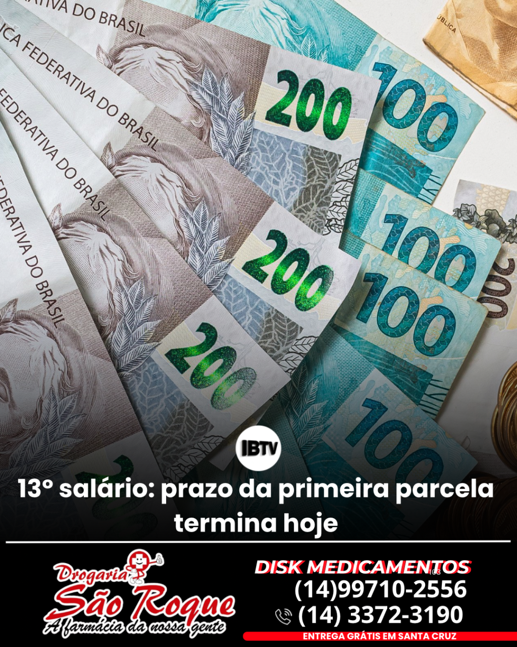 Post de notícia jornalístico preto e vermelho