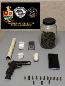 Força Tática apreende arma e drogas e prende suspeito em ação na noite de terça-feira em Ourinhos