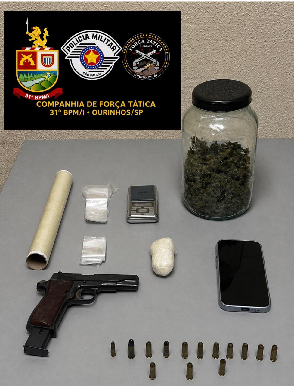 Força Tática apreende arma e drogas e prende suspeito em ação na noite de terça-feira em Ourinhos